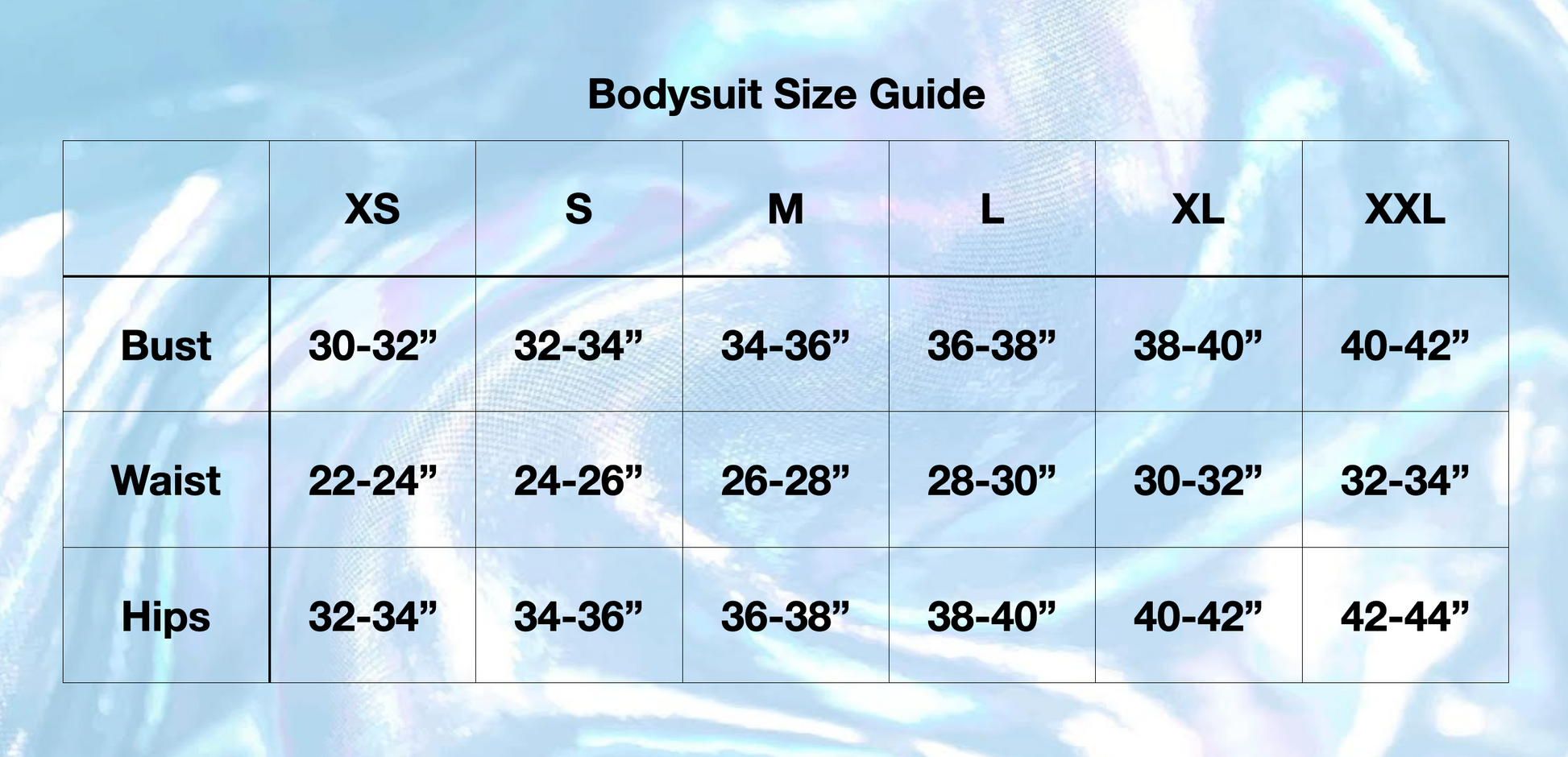 Bodysuit Size Guide